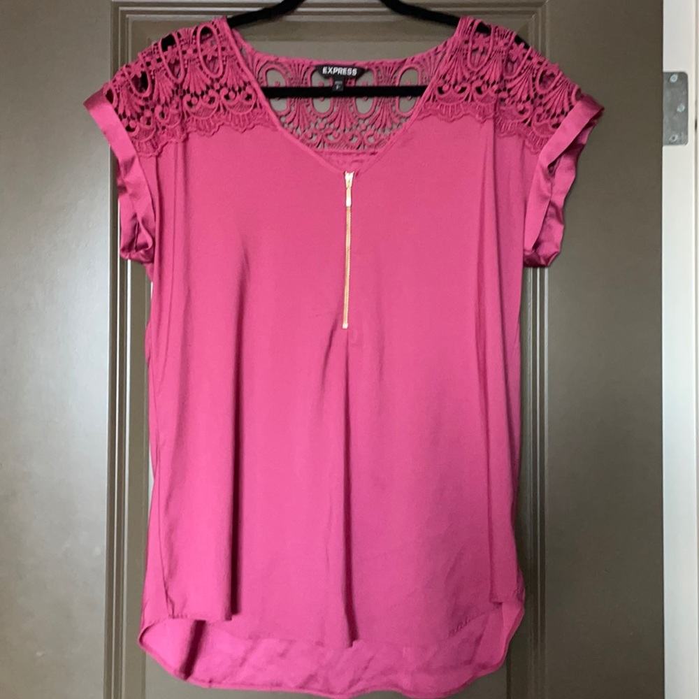 Express Silky blouse with crochet lace detail.